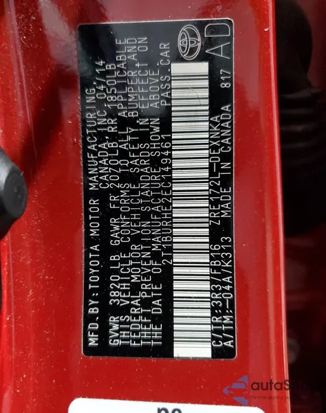 2014 Toyota Corolla L from USA, damaged, VIN 2T1BURHE2EC149461